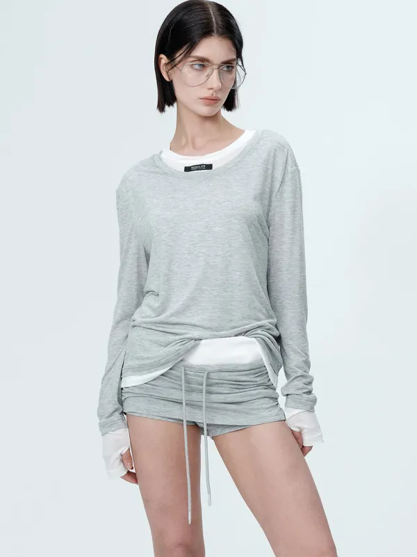 MUKTANK×MODULER Tencel fake two-piece Splicing Loose T-shirt Knitted Top sold by Muzkin