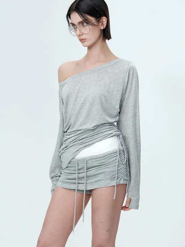 MUKTANK×MODULER Tencel Knitted Top With Stacked, Irregular Pleats And an Off-the-shoulder Design sold by Muzkin