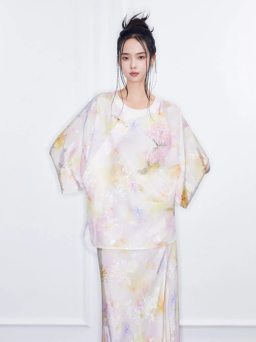 MUKZIN SpringPrelude Spring Mountain Drunk Gradient Printing Side-slit Big A-line Umbrella Skirt sold by Muzkin product image thumbnail 5