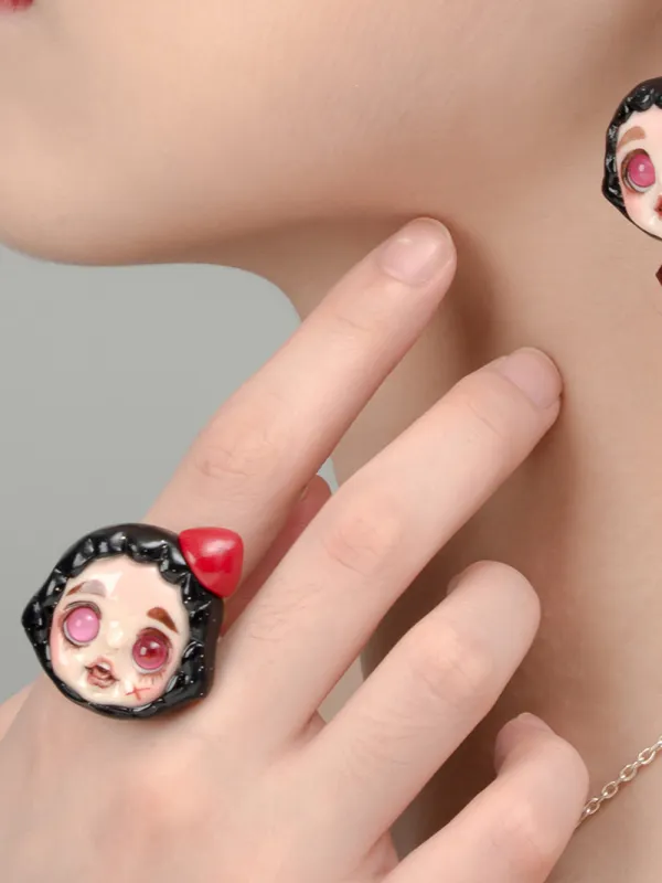 MUKTANK×QUANDO Dark Momoco Handmade Dolls Gold Plated Silver Rings sold by Muzkin