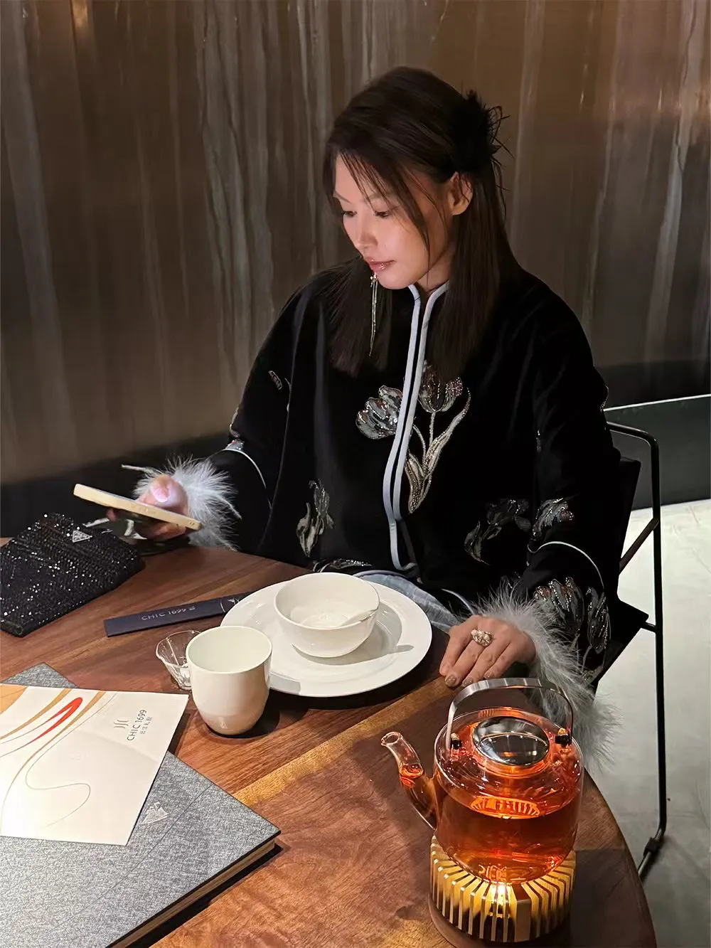 MUKZIN Exquisite New Chinese - style Cape Coat with Feather - trimmed Cuffs sold by Muzkin product image thumbnail 3