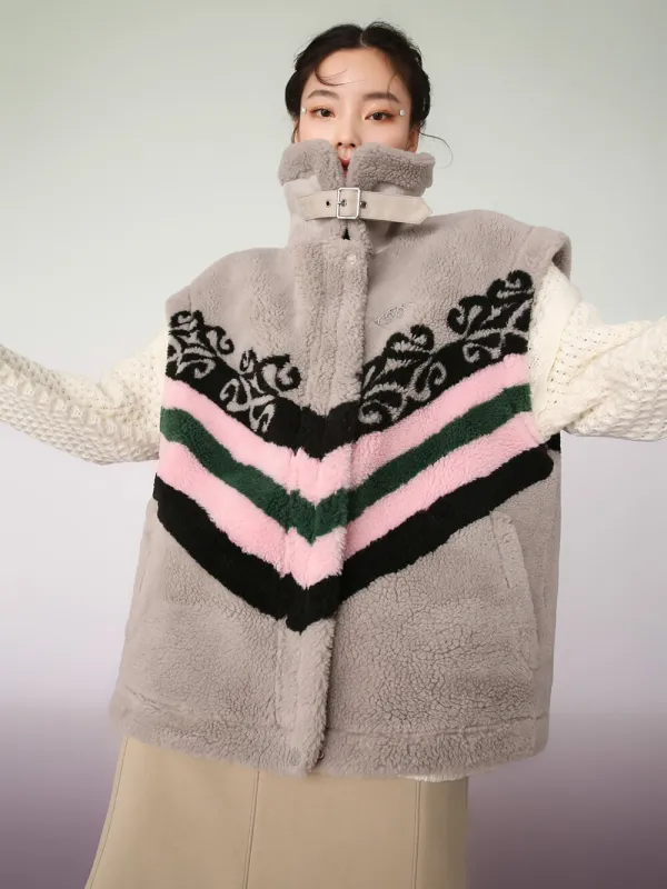 MUKZIN Beige Loose Lambhair Vest sold by Muzkin