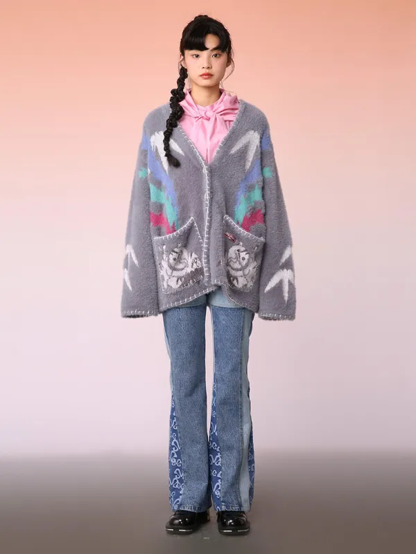 MUKZIN Mid Length Bamboo Tiger Pattern Grey Cardigan sold by Muzkin