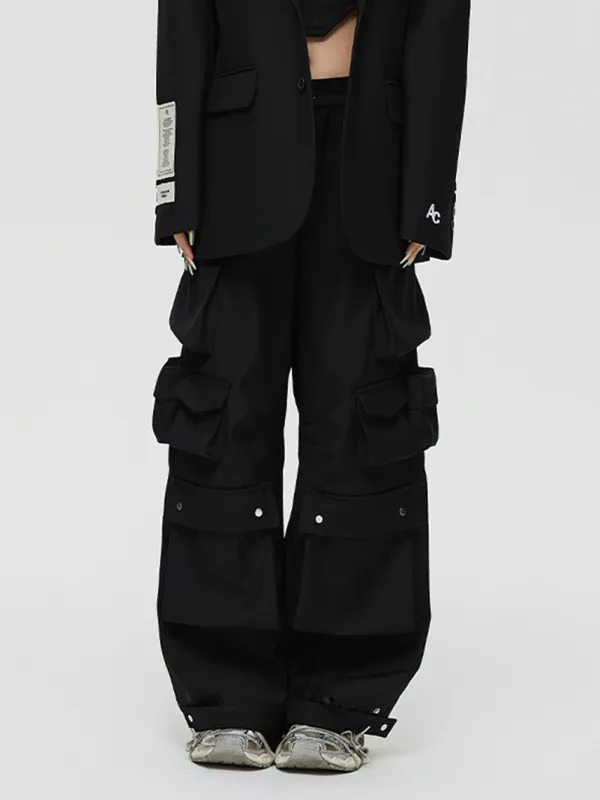 MUKTANK×ARDENCODE Unisex Oversized Loose Mid - rise Wide - leg Work Pants with Multiple Pockets sold by Muzkin
