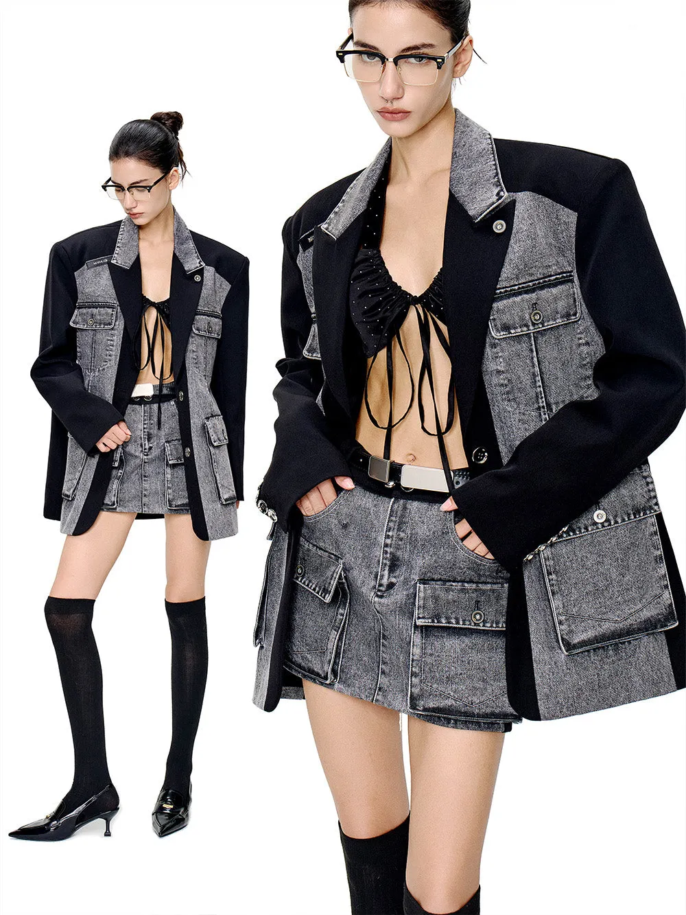 MUKTANK×MODULER Denim Patchwork Suit Skirt sold by Muzkin product image thumbnail 3