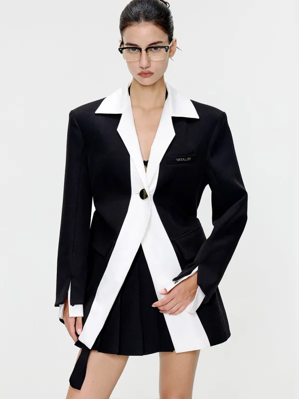 MUKTANK×MODULER Shirt Patchwork Faux Two-Piece Black and White Blazer sold by Muzkin