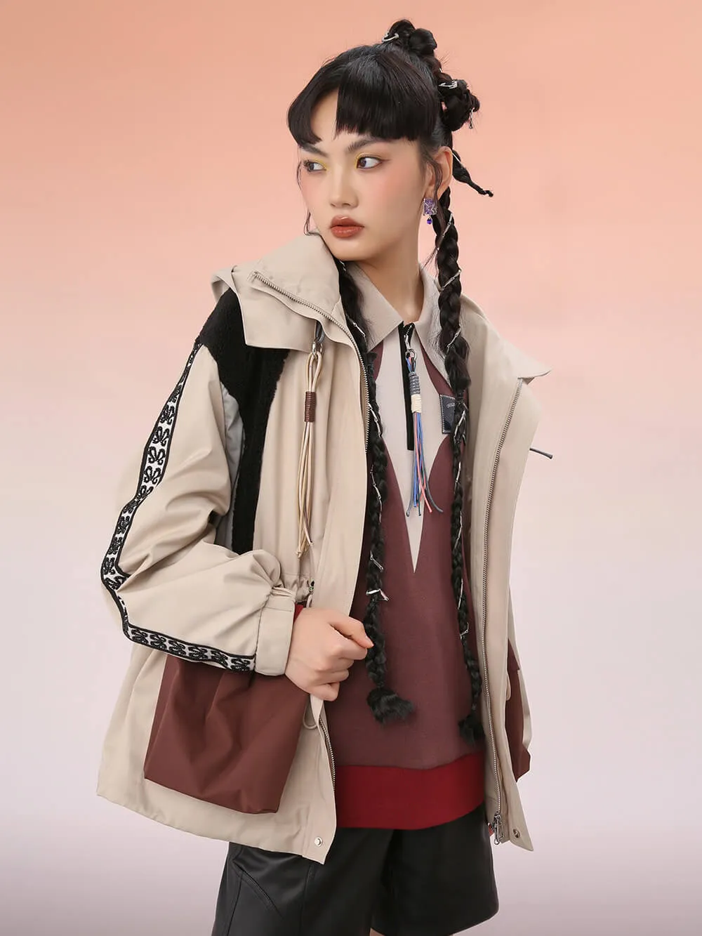 MUKZIN Mid-Length Loose-Fit Brown Jacket sold by Muzkin