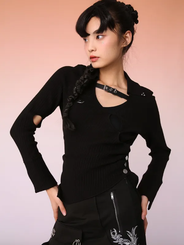 MUKZIN Black Trendy Hollow Knit Sweater sold by Muzkin