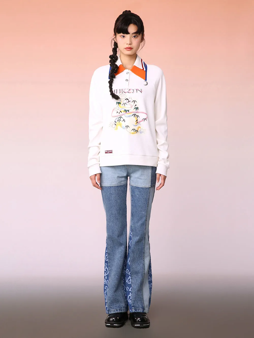 MUKZIN Trendy Light Blue Denim Flared Trousers sold by Muzkin product image thumbnail 2