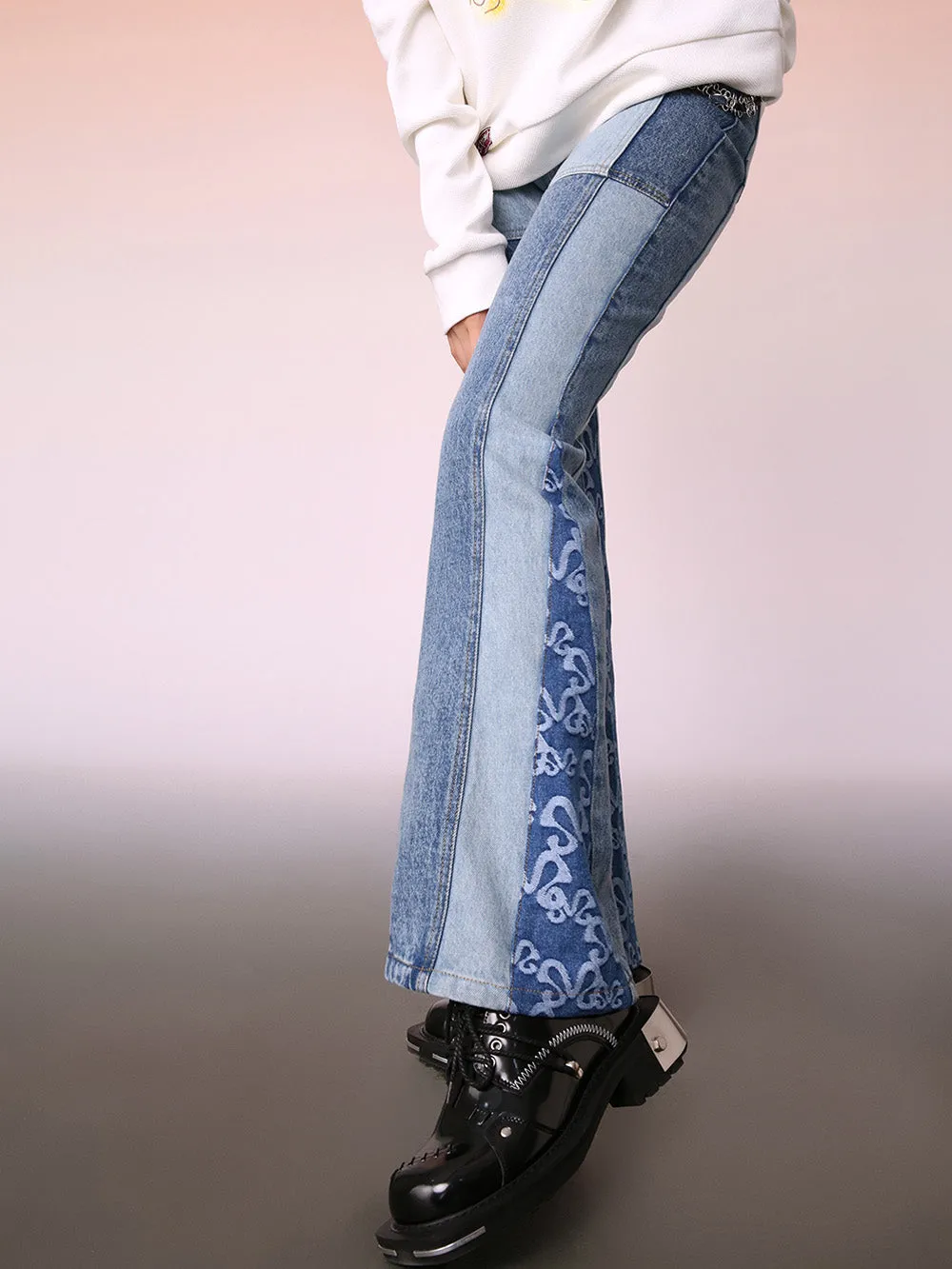 MUKZIN Trendy Light Blue Denim Flared Trousers sold by Muzkin product image thumbnail 3