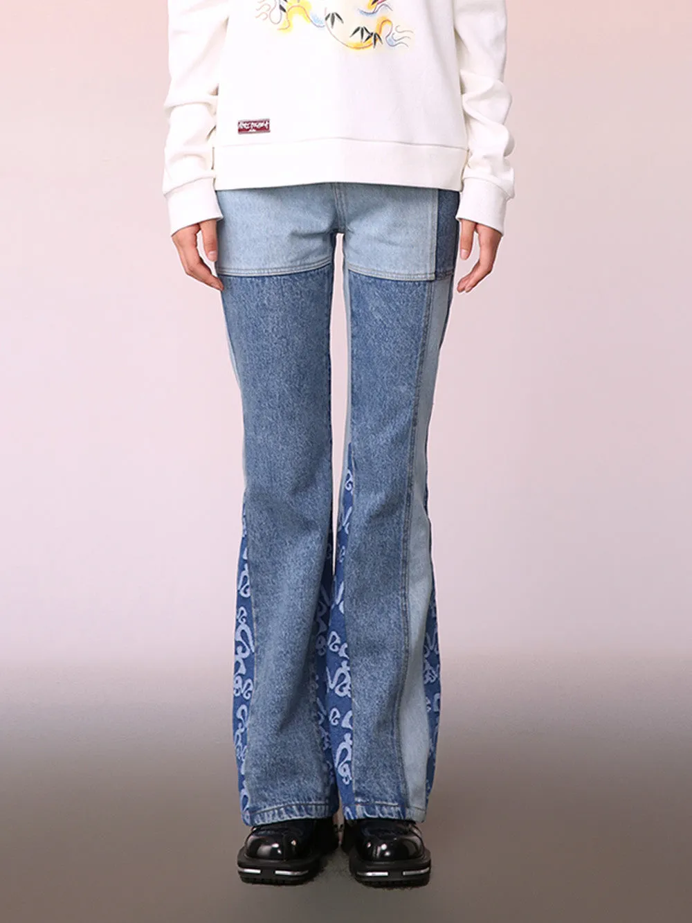 MUKZIN Trendy Light Blue Denim Flared Trousers sold by Muzkin
