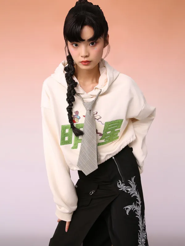 MUKZIN White "Star" Embroidered Stylish Hoodie sold by Muzkin