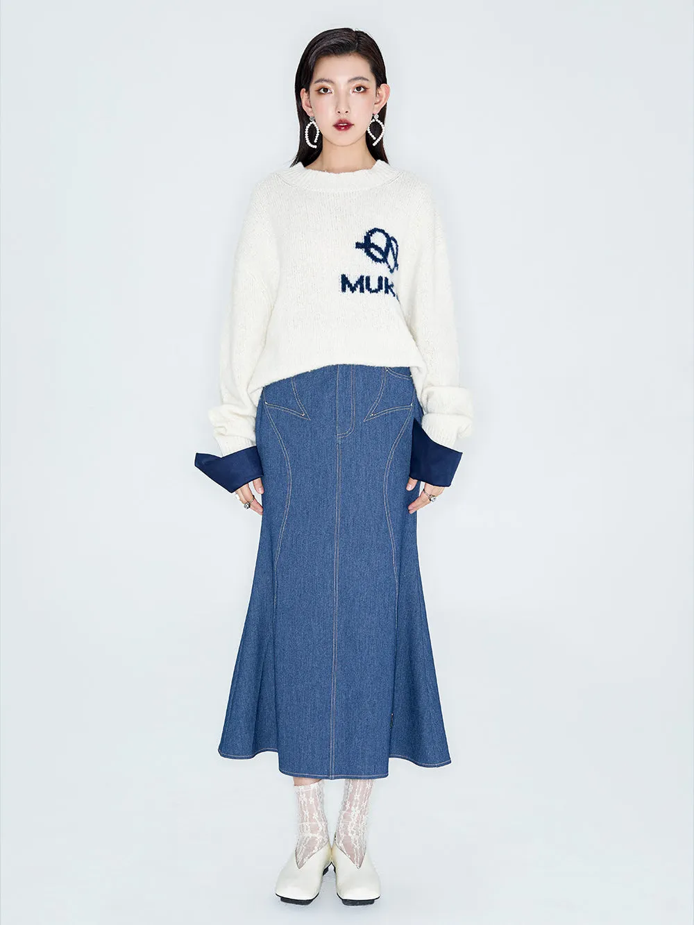 MUKZIN Linglong "Bafang Linglong" detachable Cuffs Crew Neck White Wool Top sold by Muzkin product image thumbnail 2