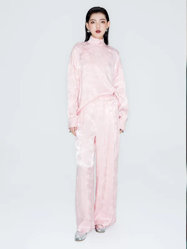 MUKZIN Linglong "Intoxicated by Flowers" - Neo-Chinese Relaxed Wide-Leg Trousers sold by Muzkin