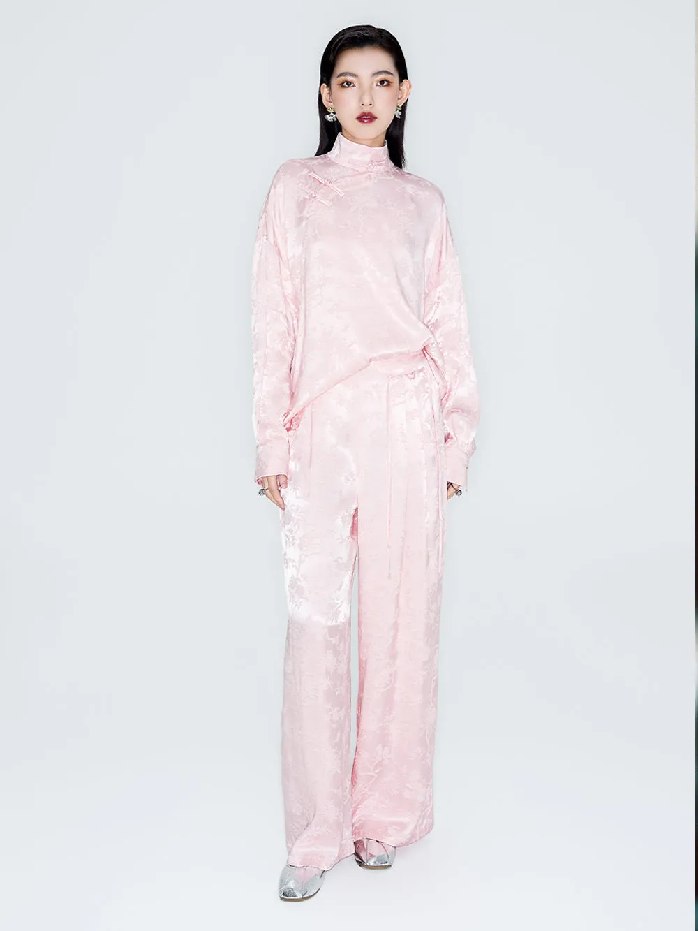 MUKZIN Linglong "Intoxicated by Flowers" - Neo-Chinese Relaxed Wide-Leg Trousers sold by Muzkin