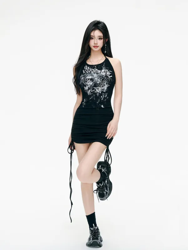 MUKTANK x ARDENCODE Print Graffiti Tight-Fitting Stretchy Knit Camisole Dress sold by Muzkin