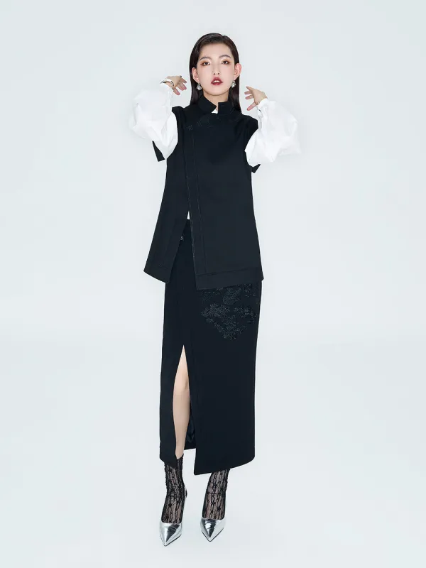 MUKZIN Linglong National Style Twill Textured Vest with Wide Sleeve Trims sold by Muzkin