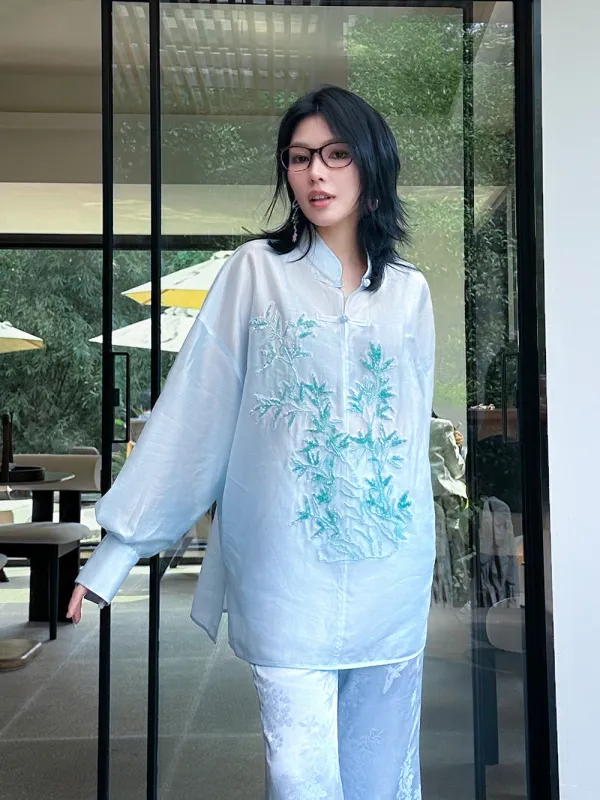 MUKZIN Chinese Style Stand-up Collar Button-down Long-sleeved Shirt sold by Muzkin