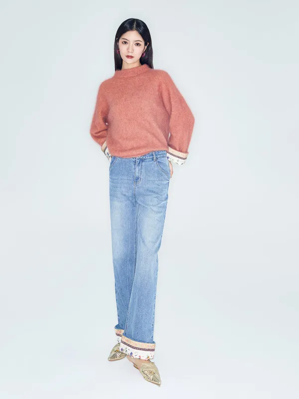 MUKZIN Lilong "Young Travel" Slimming Patchwork Straight-Leg Jeans sold by Muzkin