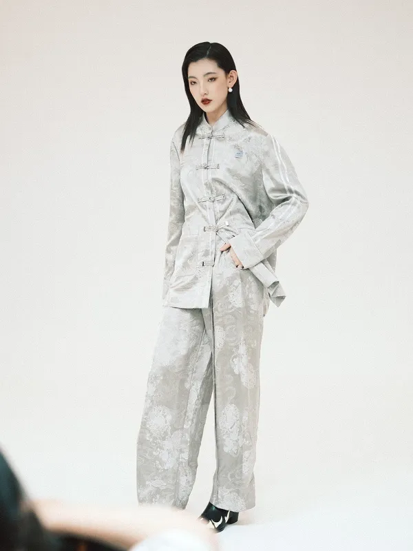 MUKZIN Linglong "thunderclap"Embossed Jacquard Draped Harem Pants sold by Muzkin