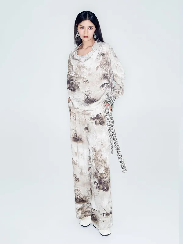 MUKZIN Lilong "Mandarin Duck" Asymmetric Ink-Wash Shirt sold by Muzkin