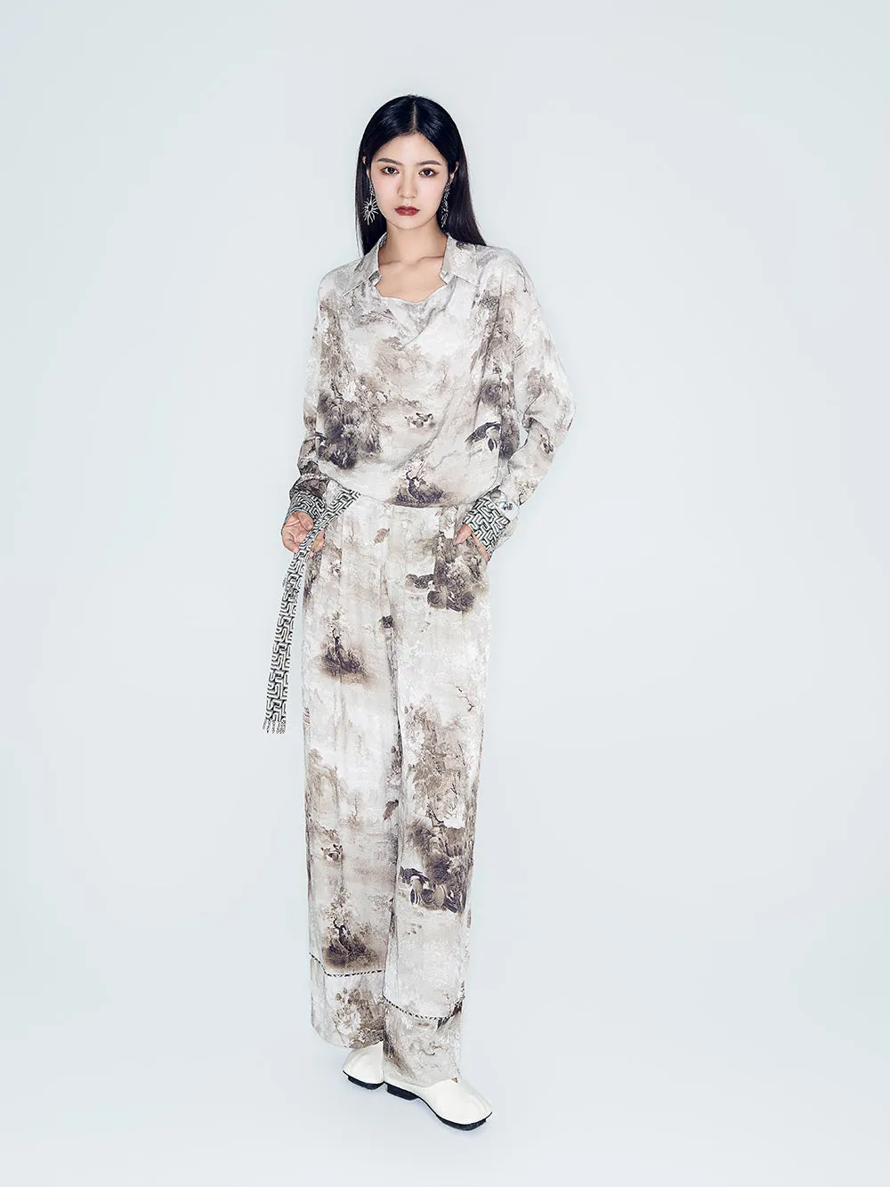 MUKZIN Lilong "Mandarin Duck" Asymmetric Ink-Wash Shirt sold by Muzkin product image thumbnail 4