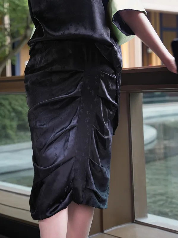 MUKZIN Black Jacquard Pleated Skirt sold by Muzkin