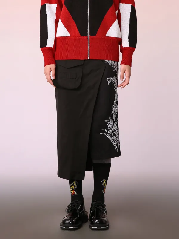 MUKZIN  Black Embroidered Pattern Cargo Skirt sold by Muzkin