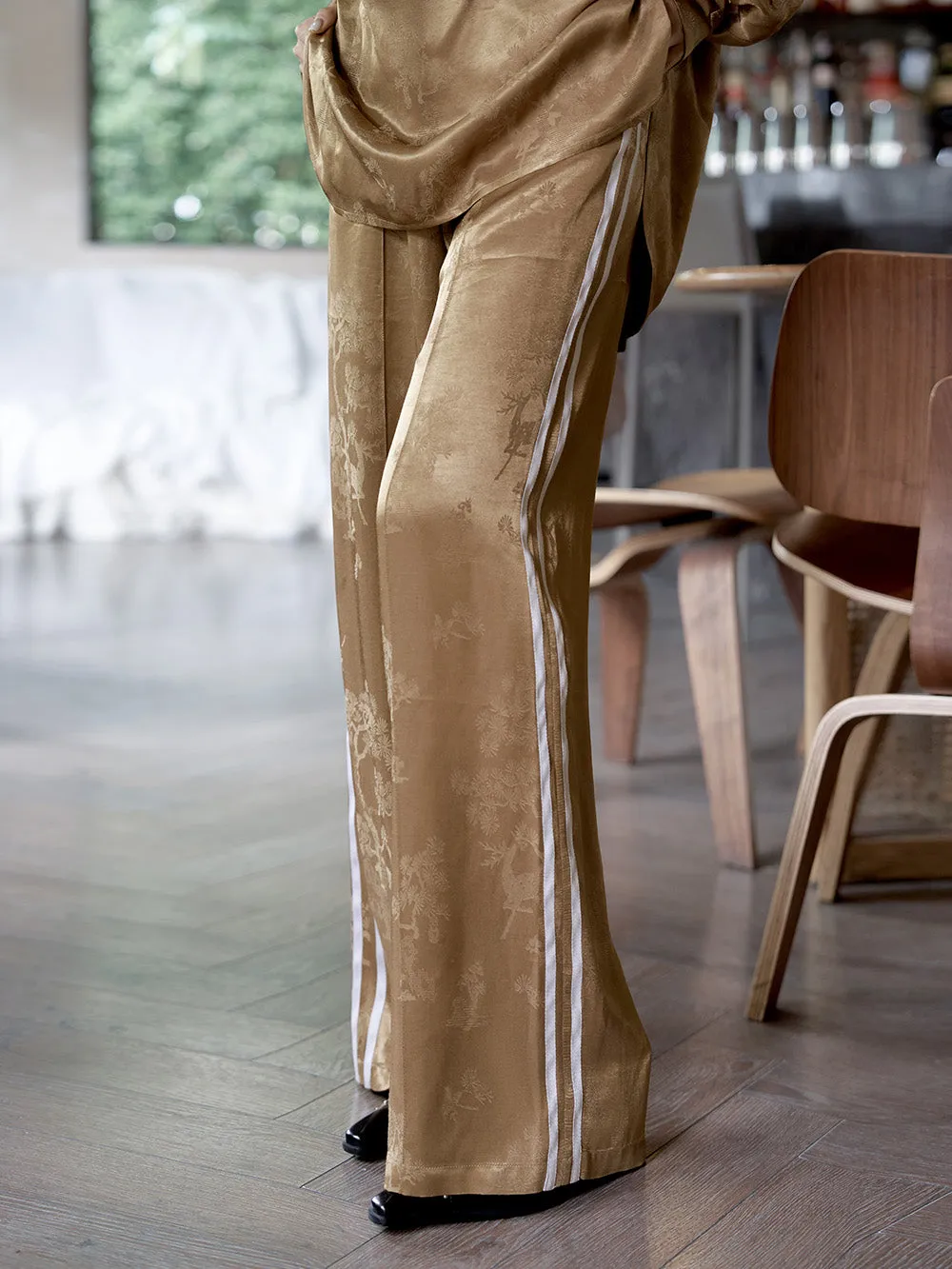 MUKZIN Brown Jacquard Loose Casual Pants sold by Muzkin product image thumbnail 2