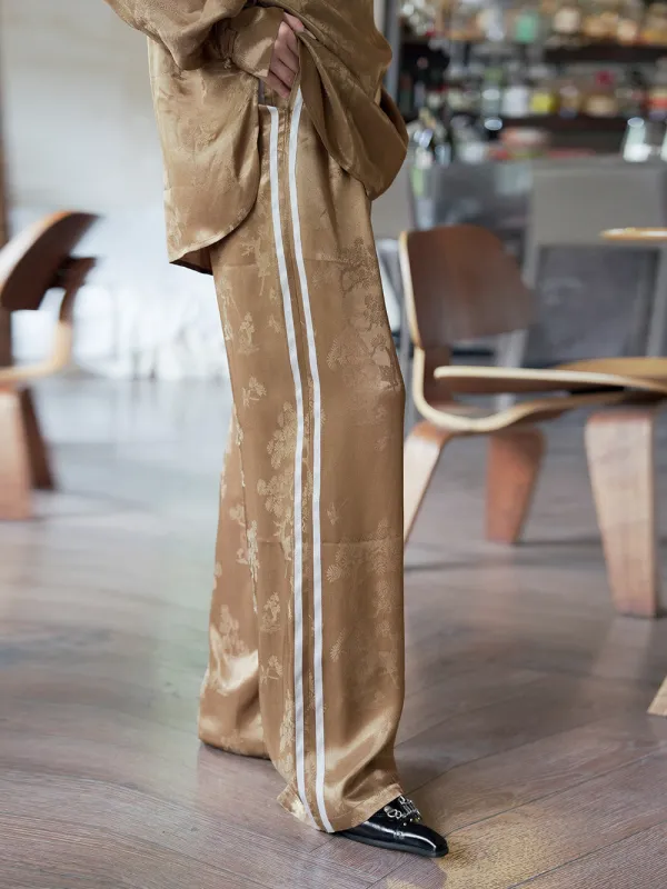 MUKZIN Brown Jacquard Loose Casual Pants made by Muzkin
