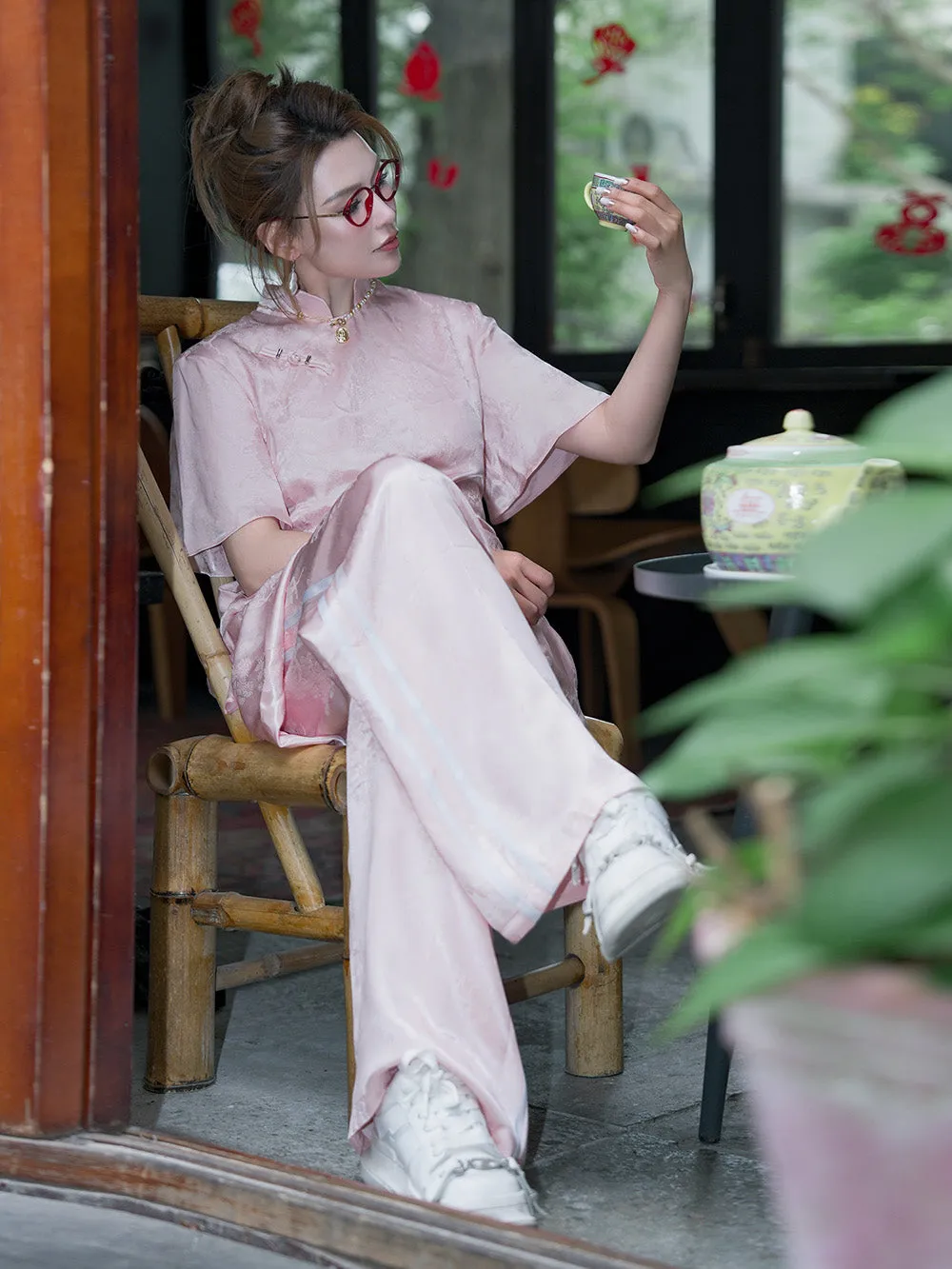 MUKZIN Pink Elegant Cheongsam Dress sold by Muzkin product image thumbnail 2