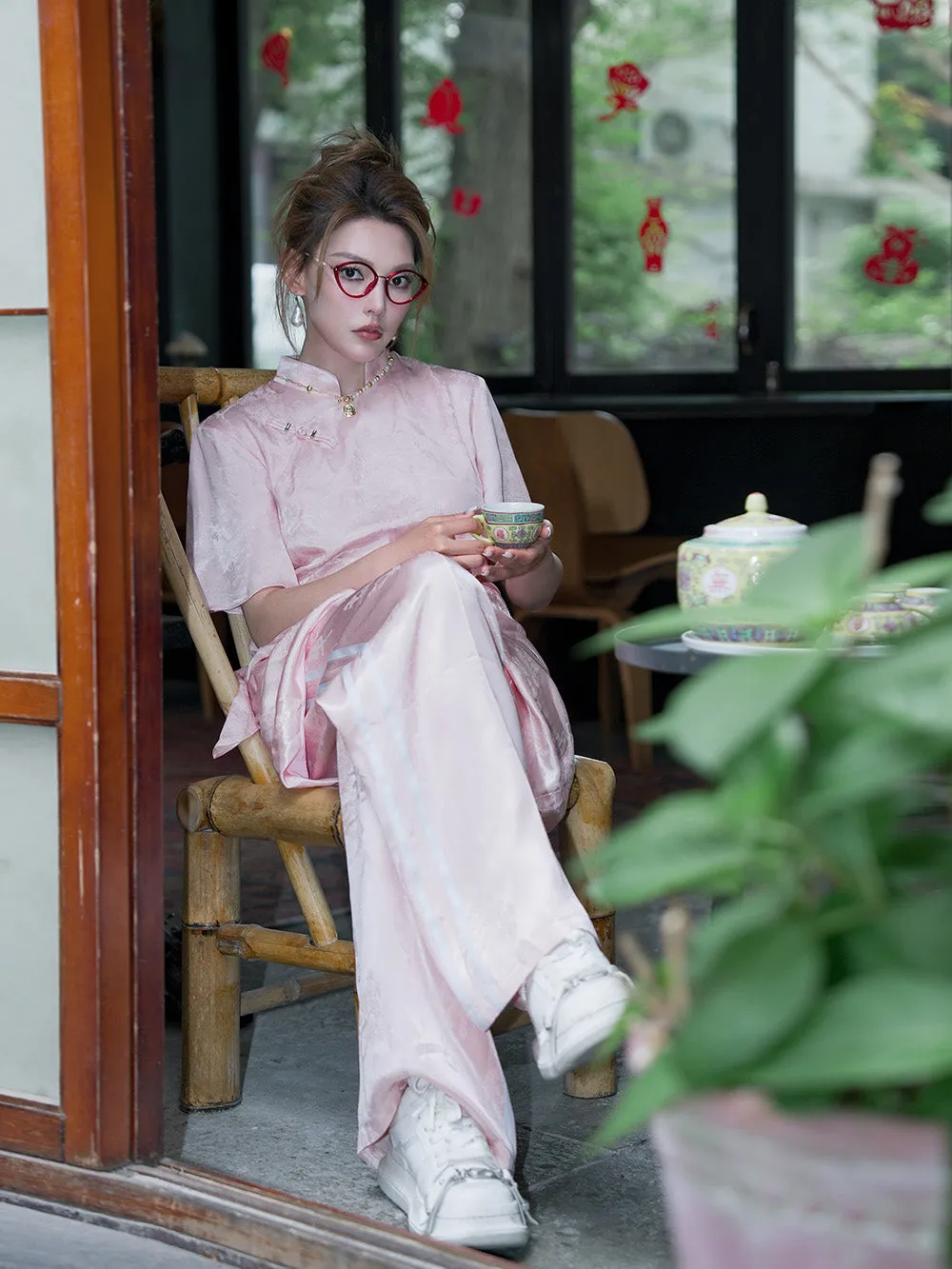 MUKZIN Pink Elegant Cheongsam Dress sold by Muzkin product image thumbnail 3