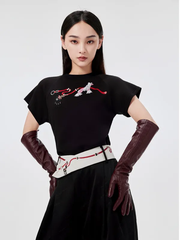 MUKZIN 2-color Loose Embroidered T-shirt sold by Muzkin