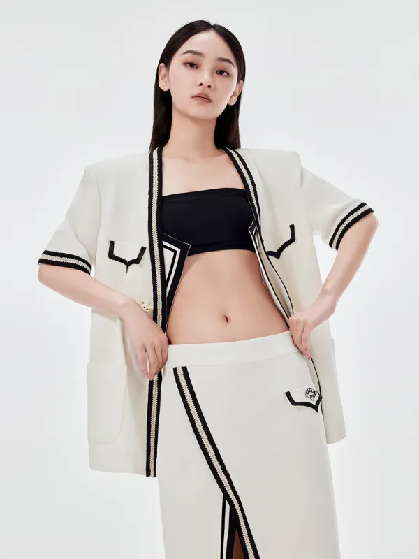 MUKZIN White Navy Cardigan Jacket sold by Muzkin