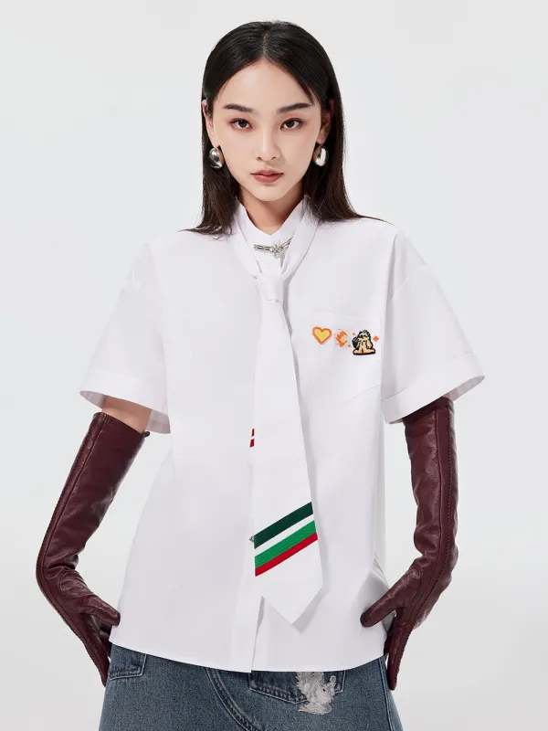 MUKZIN White Varsity Collar T-Shirt sold by Muzkin