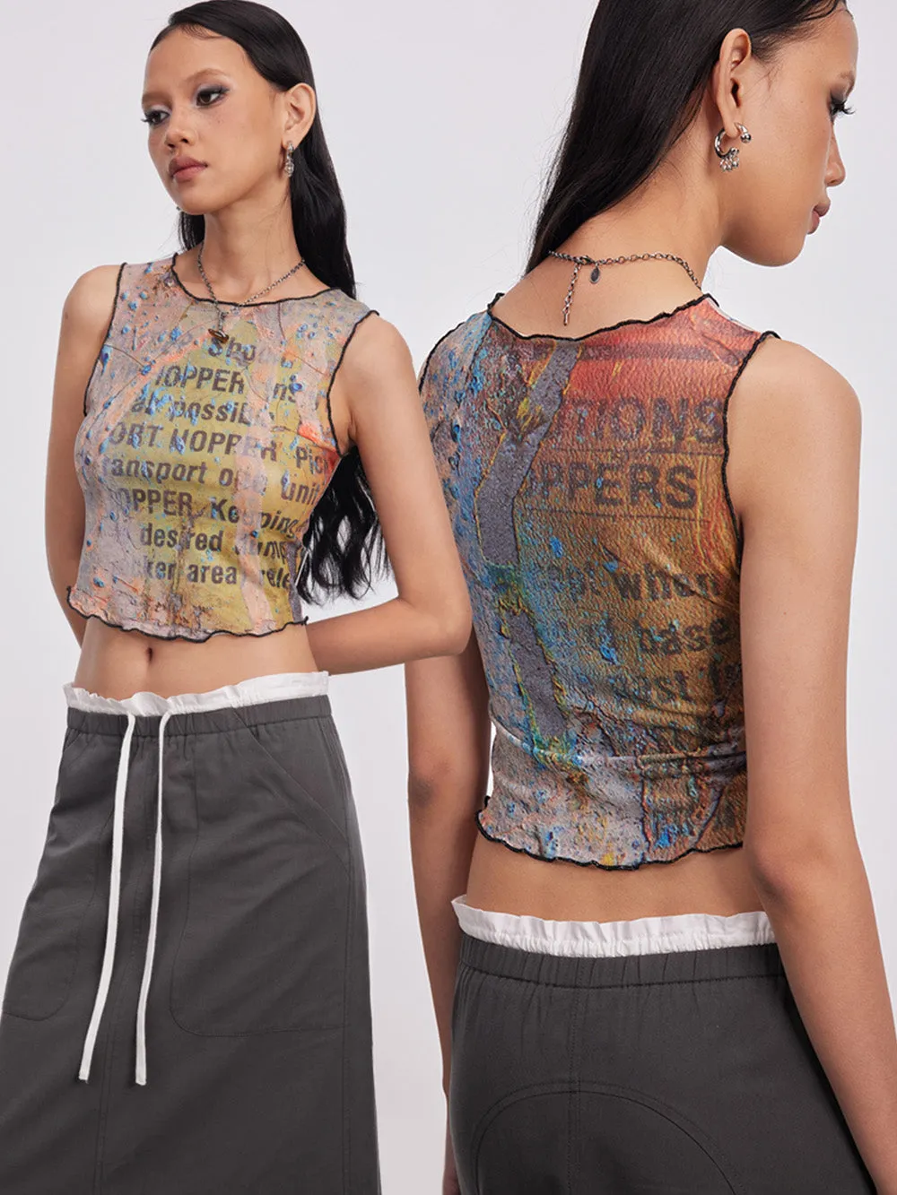 MUKTANK x Damage Asia Mottled Text Patterns Mesh Vest sold by Muzkin product image thumbnail 3