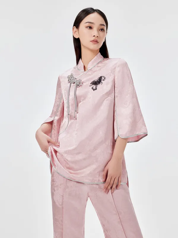 MUKZIN Chinese Jacquard Elegant Mid-sleeve T-shirt sold by Muzkin