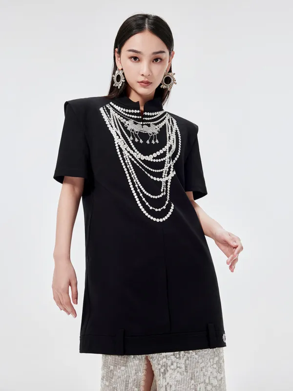 MUKZIN Chinese Style Stand Collar Loose Fashion Rivet Dress sold by Muzkin