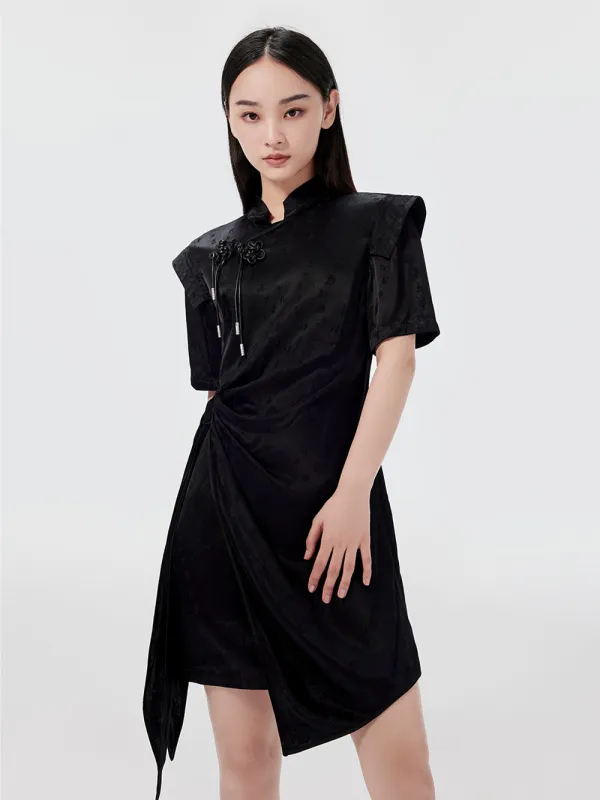 MUKZIN Retro Printed Waist Design Cheongsam Dress sold by Muzkin