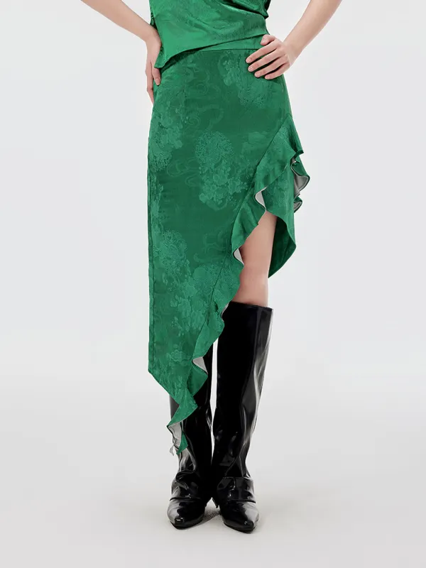MUKZIN Green Irregular Lace Slim Midi Skirt sold by Muzkin
