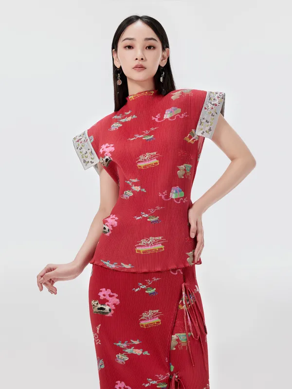 MUKZIN Mid-collar Printed Sleeveless Slim Fit T-shirt sold by Muzkin