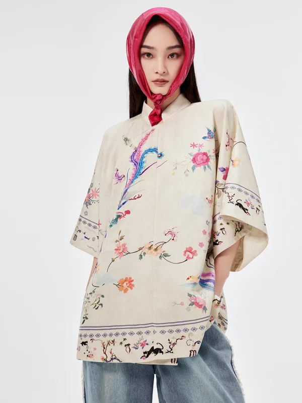 MUKZIN Beige Jacquard Cheongsam Qi Pao Shirt sold by Muzkin