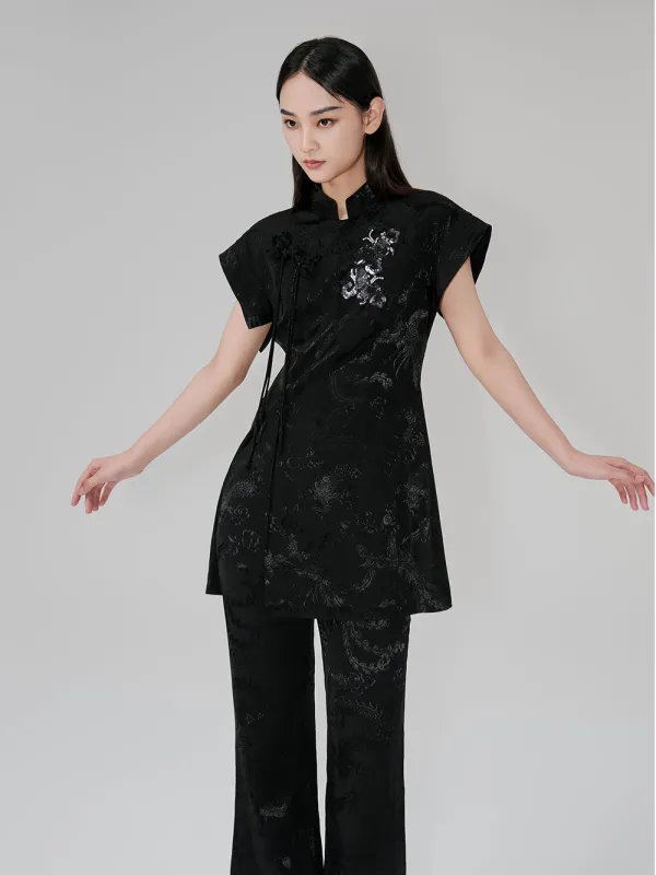 MUKZIN Chinese Embroidery Print Sequin Slim Fit T-shirt sold by Muzkin
