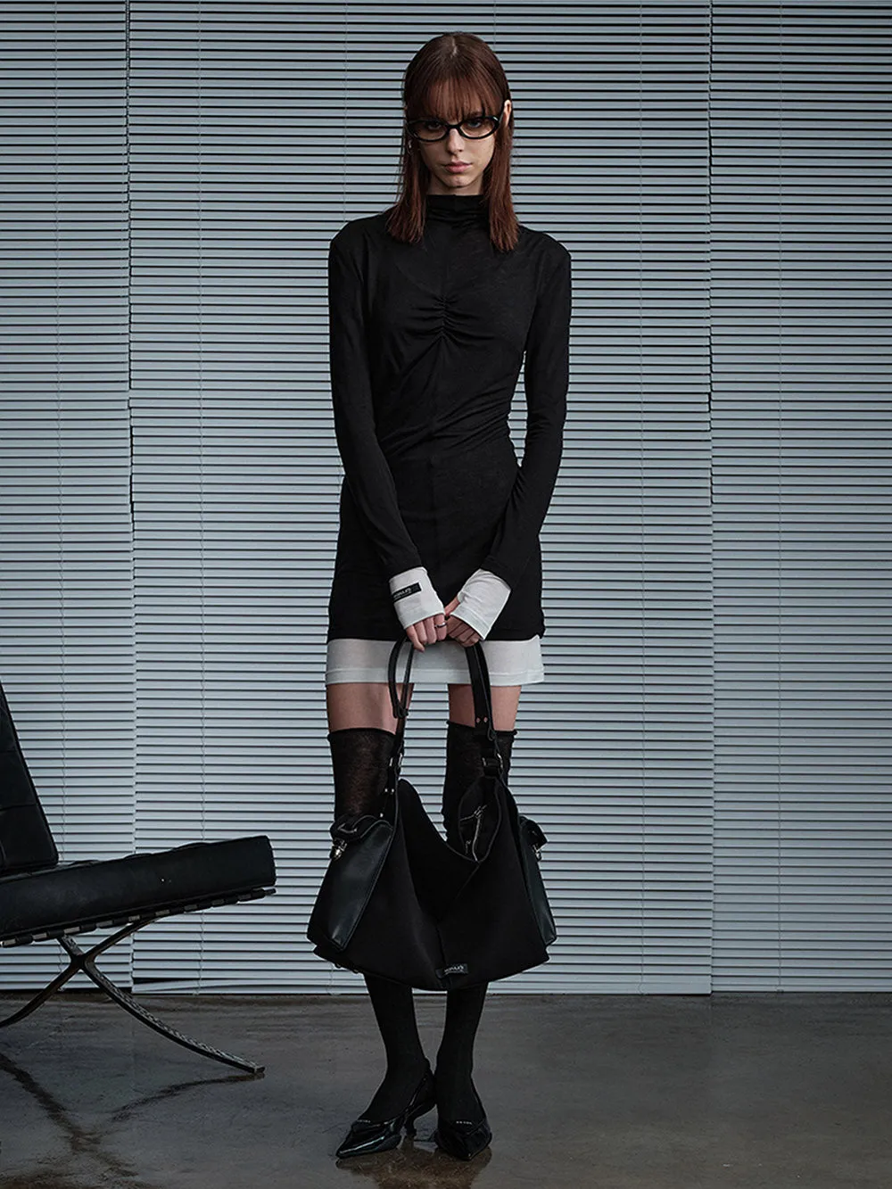 MUKTANK X MODULER Silk-like Faux Two-piece Color-block Bodycon Dress sold by Muzkin product image thumbnail 4