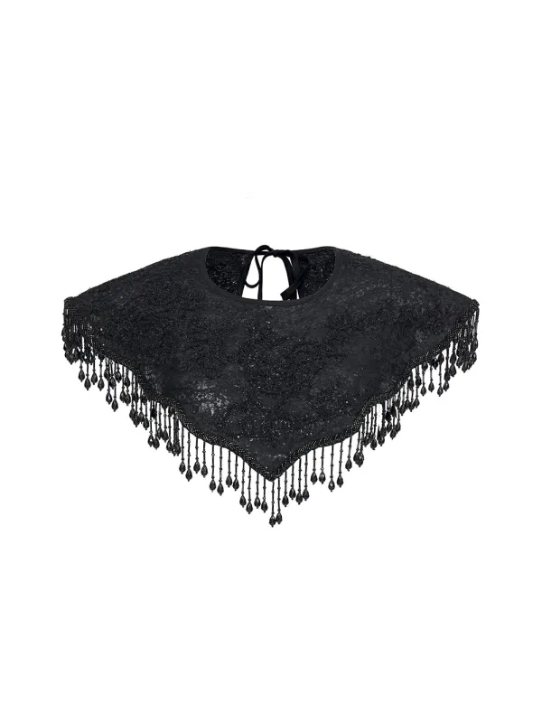 MUKZIN Black Lace Fringed Shawl Scarf sold by Muzkin