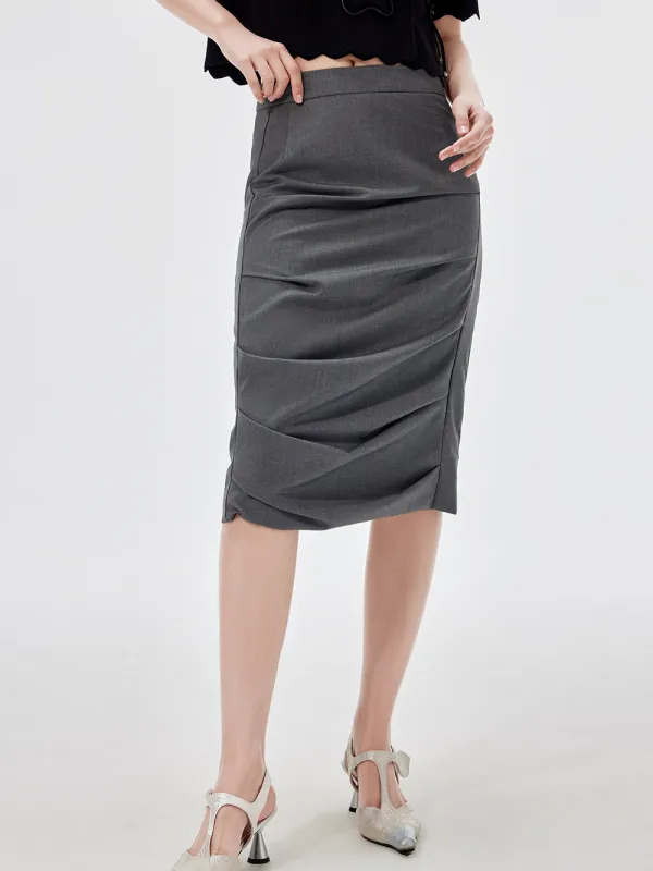 MUKZIN Gray Pleated Midi Skirt sold by Muzkin