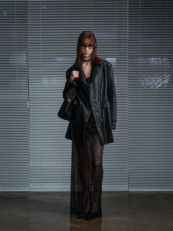 MUKTANK X MODULER Slanted Buttoned Shirt with a Loose Fit Leather Blazer sold by Muzkin