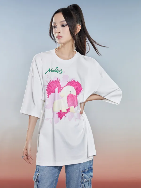 MUKZIN 2-Color Loose Casual Cute Printed T-shirt sold by Muzkin