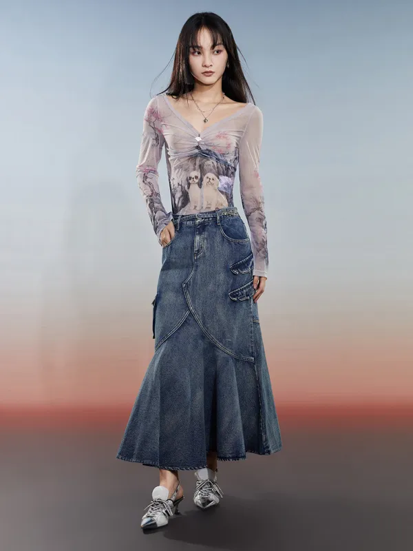 MUKZIN Classic Slim Fit Denim Skirt sold by Muzkin