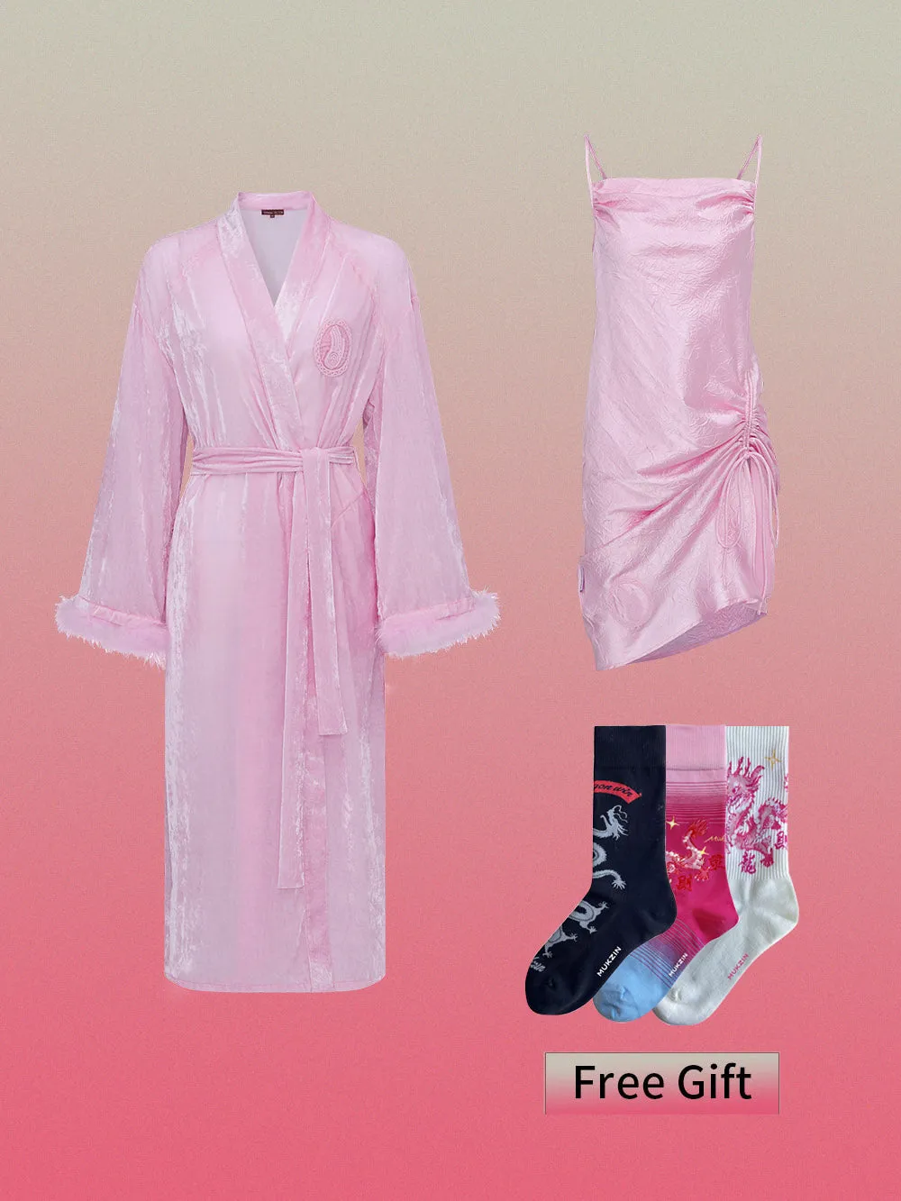 WS Rose Red/ Pink Velvet Turkey Feather Pajamas+Socks sold by Muzkin product image thumbnail 2